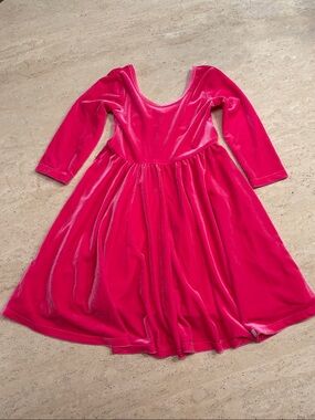 Worthy Threads Girls' Velvet Long-Sleeve Party Dress in Hot Pink